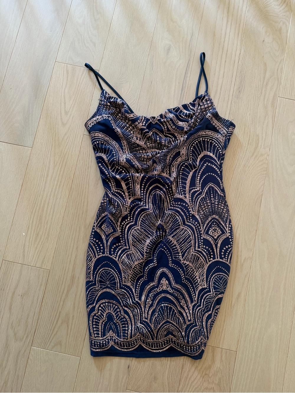 Navy Blue and Rose Gold Sequin Bodycon Dress